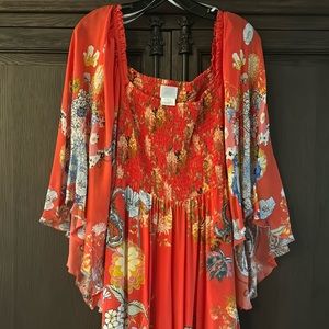 Shirred tiered paisley in patches red dress size XS